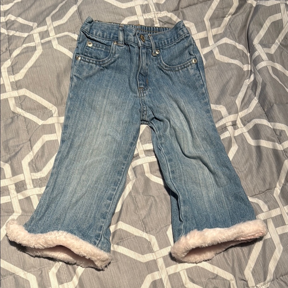 Old Navy Kids Blue Jeans with Pink Fleece Cuffs
